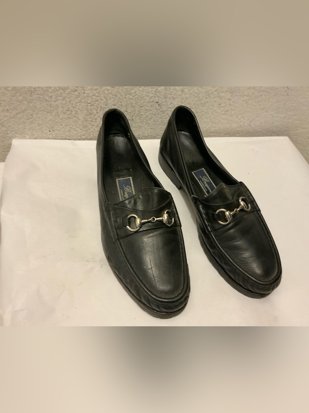 Bragano Men's Black Leather Slip-On Loafers with Metal Horsebit Accent 11.5 M